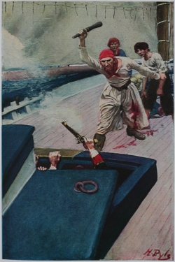 Howard Pyle. Then the Real Fight Began: a bloody fight erupts as pirates board a ship. Wikimedia Commons